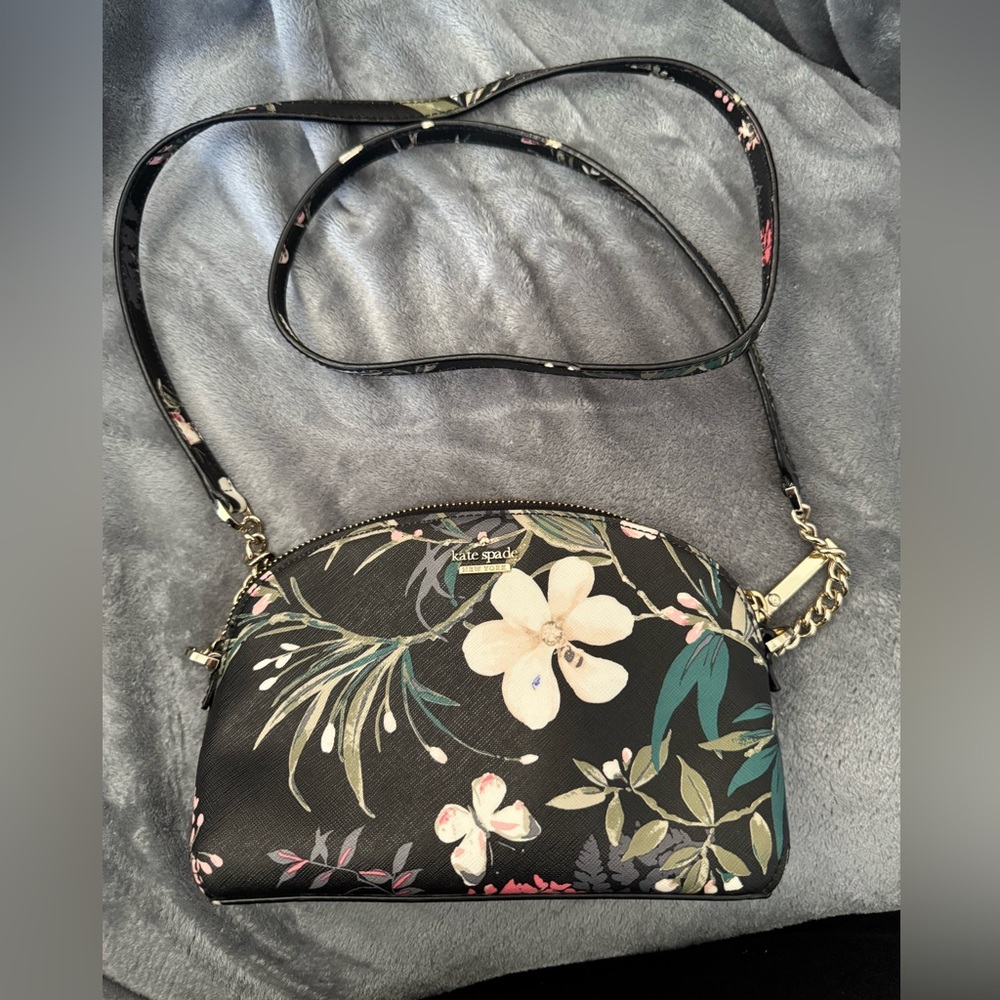 Kate Spade Black and Cream Floral Crossbody Bag